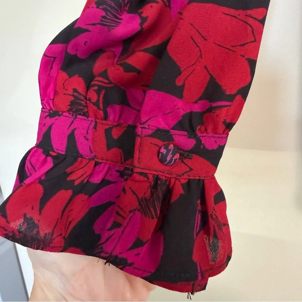 J.Crew Pink Red Floral Long Sleeve Blouse Size Small